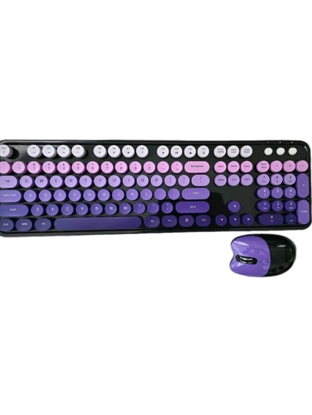 Wireless Keyboard and Mouse,Retro Typewriter Keyboard w/ Round Keycaps 104
